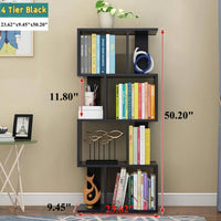 Multifunctional 4 Tier S Shaped Wooden Bookcase Modern Free Standing Industrial Storage Rack For Living Room Bedroom Office