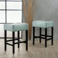 Set Of 2 Light Blue Backless Leather Counter Height Barstools For Modern Home Decor