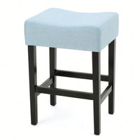 Set Of 2 Light Blue Backless Leather Counter Height Barstools For Modern Home Decor