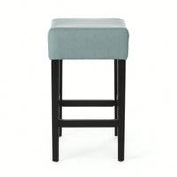 Set Of 2 Light Blue Backless Leather Counter Height Barstools For Modern Home Decor