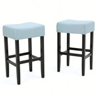 Set Of 2 Light Blue Backless Leather Counter Height Barstools For Modern Home Decor
