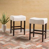 Set Of 2 Light Blue Backless Leather Counter Height Barstools For Modern Home Decor