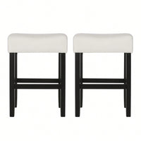 Set Of 2 Light Blue Backless Leather Counter Height Barstools For Modern Home Decor