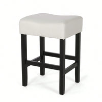 Set Of 2 Light Blue Backless Leather Counter Height Barstools For Modern Home Decor