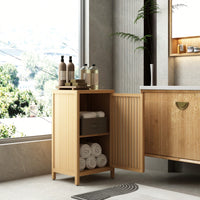 Versatile Freestanding Bamboo Storage Cabinet With Door And Shelf For Bathroom Living Room Bedroom Hallway Kitchen