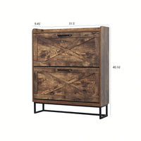 Rustic Brown Freestanding Shoe Storage Cabinet With 2 Flip Drawers And Metal Legs For Entryway Narrow Organizer