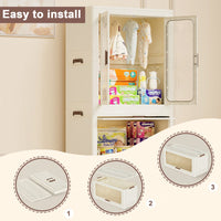 Portable Clothes Storage Organizer With Magnetic Doors, 4 Cubes, Hanging Rod, And 10 Hangers - Baby Wardrobe Cabinet In White