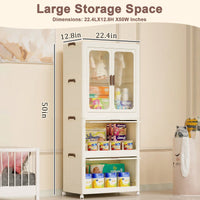 Portable Clothes Storage Organizer With Magnetic Doors, 4 Cubes, Hanging Rod, And 10 Hangers - Baby Wardrobe Cabinet In White