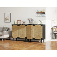 Natural Seaweed Decor 2 Door Buffet Sideboard With Adjustable Shelves For Living Room Kitchen Entryway Storage Cabinet