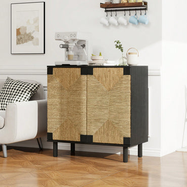 Natural Seaweed Decor 2 Door Buffet Sideboard With Adjustable Shelves For Living Room Kitchen Entryway Storage Cabinet