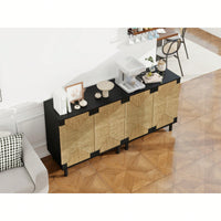 Natural Seaweed Decor 2 Door Buffet Sideboard With Adjustable Shelves For Living Room Kitchen Entryway Storage Cabinet