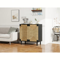 Natural Seaweed Decor 2 Door Buffet Sideboard With Adjustable Shelves For Living Room Kitchen Entryway Storage Cabinet