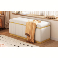 Stylish Linen Upholstered Storage Bench With Solid Wood Frame For Living Room Entryway And Bedroom Beige