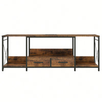 Industrial TV Stand with LED Lights and Power Outlets for 65-75 Inch TVs - Entertainment Center with Fabric Drawers and Open Shelves