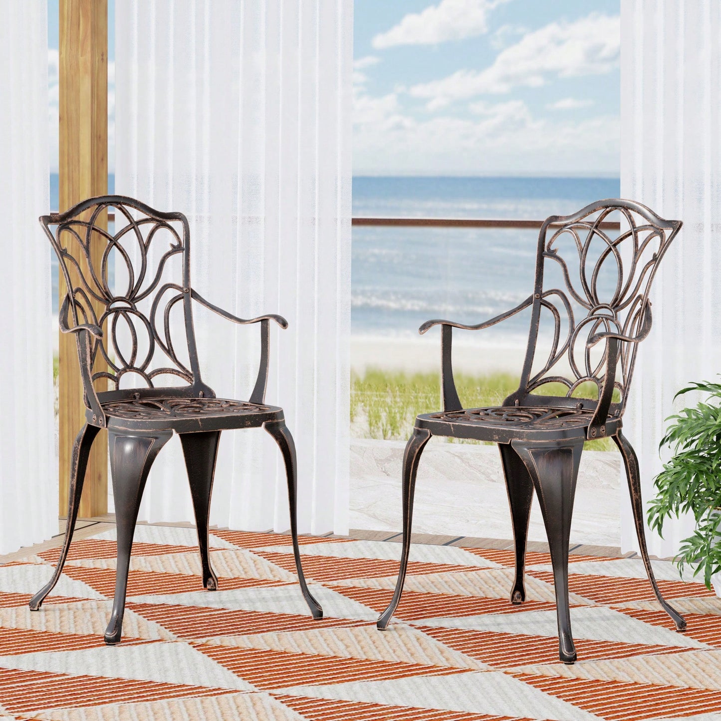 Set Of 2 Black Copper Dining Chairs For Modern Home Decor