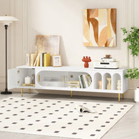 Modern TV Stand For Up To 70 Inch Television With 3 Shelves And 2 Cabinets, Stylish Entertainment Center Console Table For Living Room