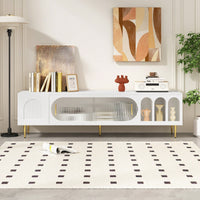 Modern TV Stand For Up To 70 Inch Television With 3 Shelves And 2 Cabinets, Stylish Entertainment Center Console Table For Living Room