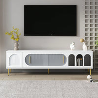 Modern TV Stand For Up To 70 Inch Television With 3 Shelves And 2 Cabinets, Stylish Entertainment Center Console Table For Living Room