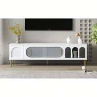 Modern TV Stand For Up To 70 Inch Television With 3 Shelves And 2 Cabinets, Stylish Entertainment Center Console Table For Living Room