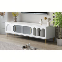 Modern TV Stand For Up To 70 Inch Television With 3 Shelves And 2 Cabinets, Stylish Entertainment Center Console Table For Living Room