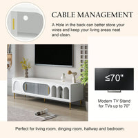 Modern TV Stand For Up To 70 Inch Television With 3 Shelves And 2 Cabinets, Stylish Entertainment Center Console Table For Living Room