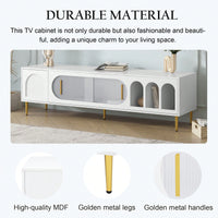 Modern TV Stand For Up To 70 Inch Television With 3 Shelves And 2 Cabinets, Stylish Entertainment Center Console Table For Living Room