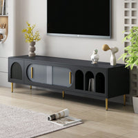 Modern TV Stand For Up To 70 Inch Television With 3 Shelves And 2 Cabinets, Stylish Entertainment Center Console Table For Living Room