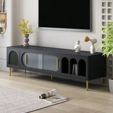 Modern TV Stand For Up To 70 Inch Television With 3 Shelves And 2 Cabinets, Stylish Entertainment Center Console Table For Living Room