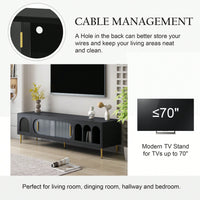 Modern TV Stand For Up To 70 Inch Television With 3 Shelves And 2 Cabinets, Stylish Entertainment Center Console Table For Living Room