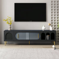 Modern TV Stand For Up To 70 Inch Television With 3 Shelves And 2 Cabinets, Stylish Entertainment Center Console Table For Living Room