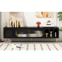 Modern TV Stand For Up To 70 Inch Television With 3 Shelves And 2 Cabinets, Stylish Entertainment Center Console Table For Living Room
