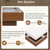 Modern 360° Rotating Coffee Table with Detachable Trays and Storage, 2-Tier Farmhouse Center Table, White Finish, 27.5 x 27.5 Inches