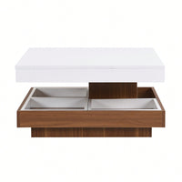 Modern 360° Rotating Coffee Table with Detachable Trays and Storage, 2-Tier Farmhouse Center Table, White Finish, 27.5 x 27.5 Inches