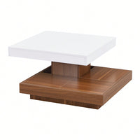 Modern 360° Rotating Coffee Table with Detachable Trays and Storage, 2-Tier Farmhouse Center Table, White Finish, 27.5 x 27.5 Inches