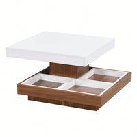 Modern 360° Rotating Coffee Table with Detachable Trays and Storage, 2-Tier Farmhouse Center Table, White Finish, 27.5 x 27.5 Inches