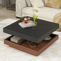Modern 360° Rotating Coffee Table with Detachable Trays and Storage, 2-Tier Farmhouse Center Table, White Finish, 27.5 x 27.5 Inches