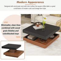 Modern 360° Rotating Coffee Table with Detachable Trays and Storage, 2-Tier Farmhouse Center Table, White Finish, 27.5 x 27.5 Inches