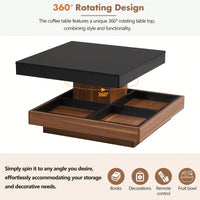 Modern 360° Rotating Coffee Table with Detachable Trays and Storage, 2-Tier Farmhouse Center Table, White Finish, 27.5 x 27.5 Inches