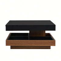 Modern 360° Rotating Coffee Table with Detachable Trays and Storage, 2-Tier Farmhouse Center Table, White Finish, 27.5 x 27.5 Inches