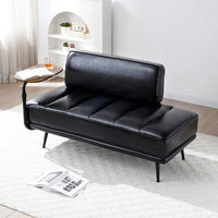 Modern 55 Inch Black Faux Leather End Of Bed Bench With Swivel Tray Side Table And Metal Legs For Bedroom And Living Room