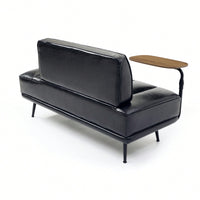 Modern 55 Inch Black Faux Leather End Of Bed Bench With Swivel Tray Side Table And Metal Legs For Bedroom And Living Room