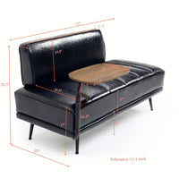 Modern 55 Inch Black Faux Leather End Of Bed Bench With Swivel Tray Side Table And Metal Legs For Bedroom And Living Room