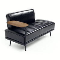 Modern 55 Inch Black Faux Leather End Of Bed Bench With Swivel Tray Side Table And Metal Legs For Bedroom And Living Room