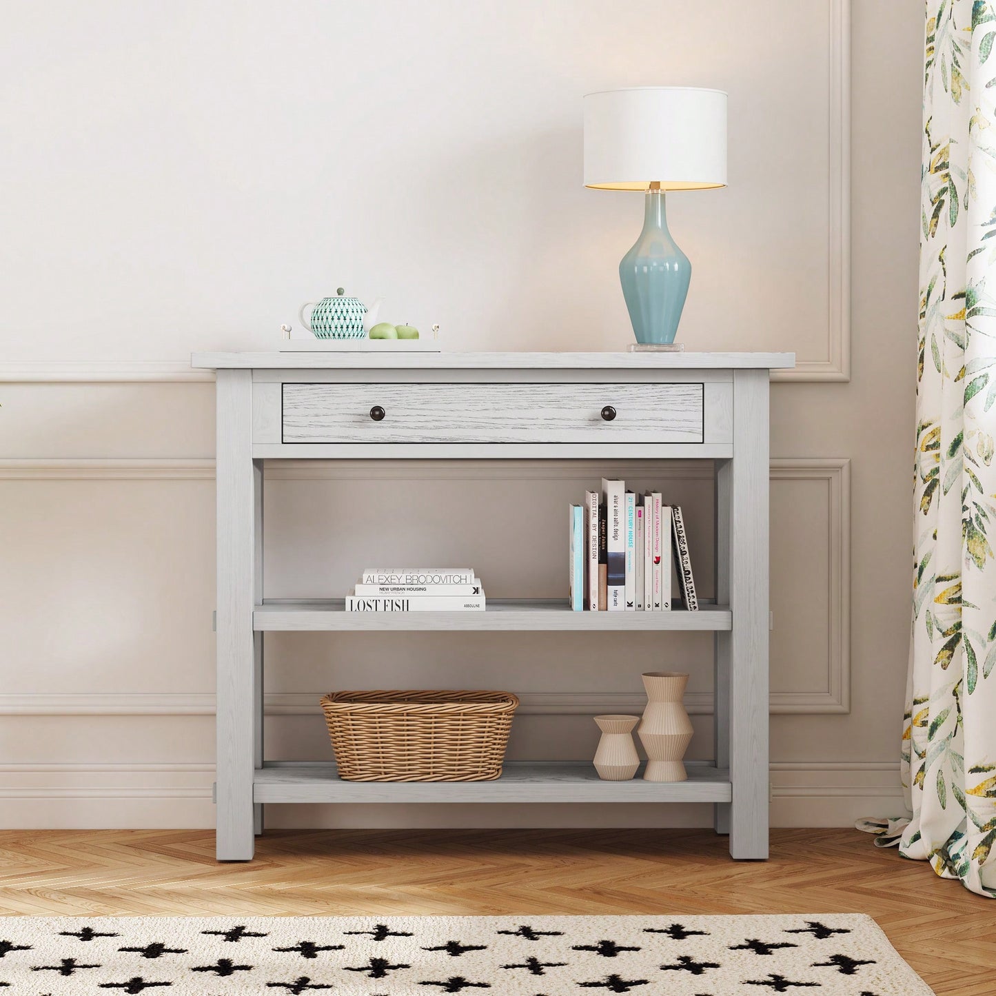 Stylish Retro Console Table With Drawer And Two Durable Shelves For Entryway Or Living Room In Espresso Finish