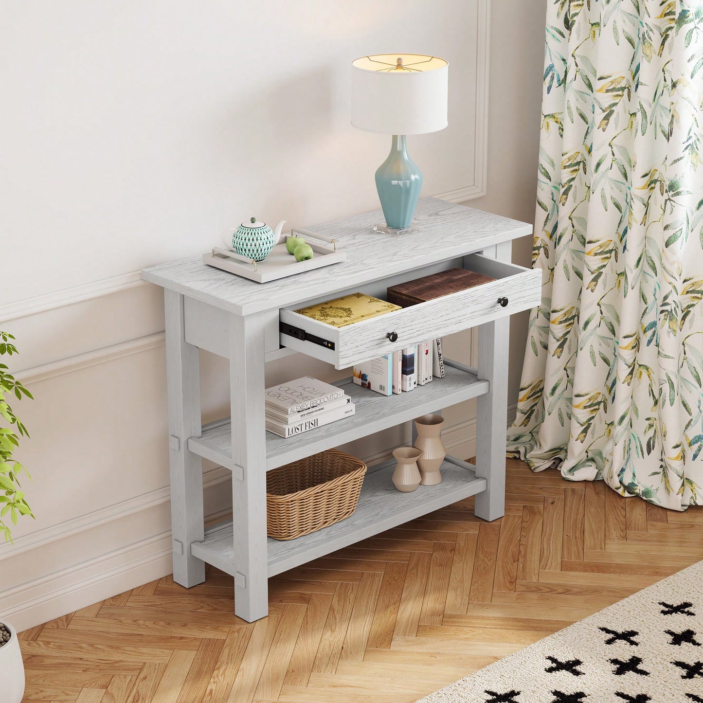 Stylish Retro Console Table With Drawer And Two Durable Shelves For Entryway Or Living Room In Espresso Finish