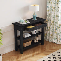 Stylish Retro Console Table With Drawer And Two Durable Shelves For Entryway Or Living Room In Espresso Finish