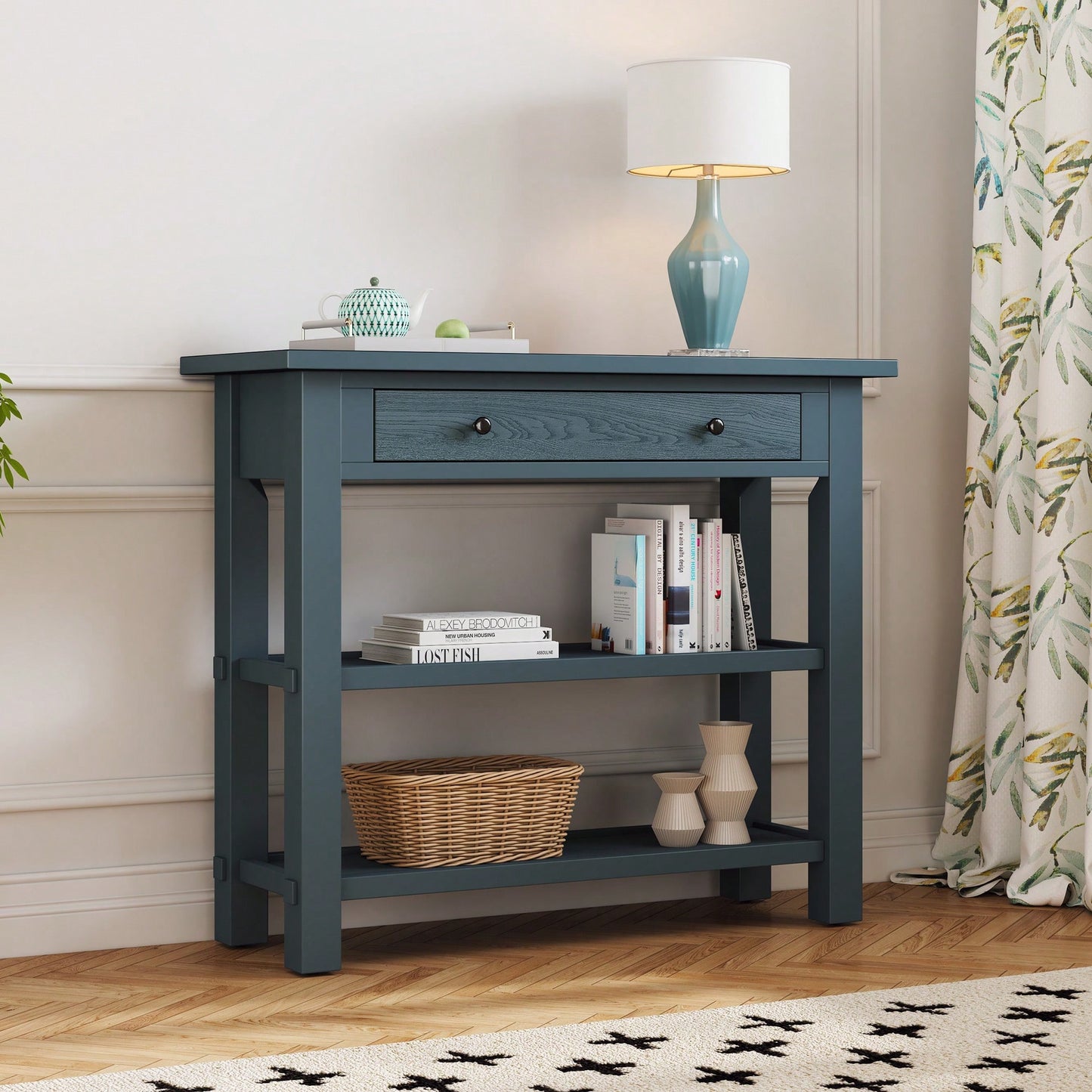 Stylish Retro Console Table With Drawer And Two Durable Shelves For Entryway Or Living Room In Espresso Finish