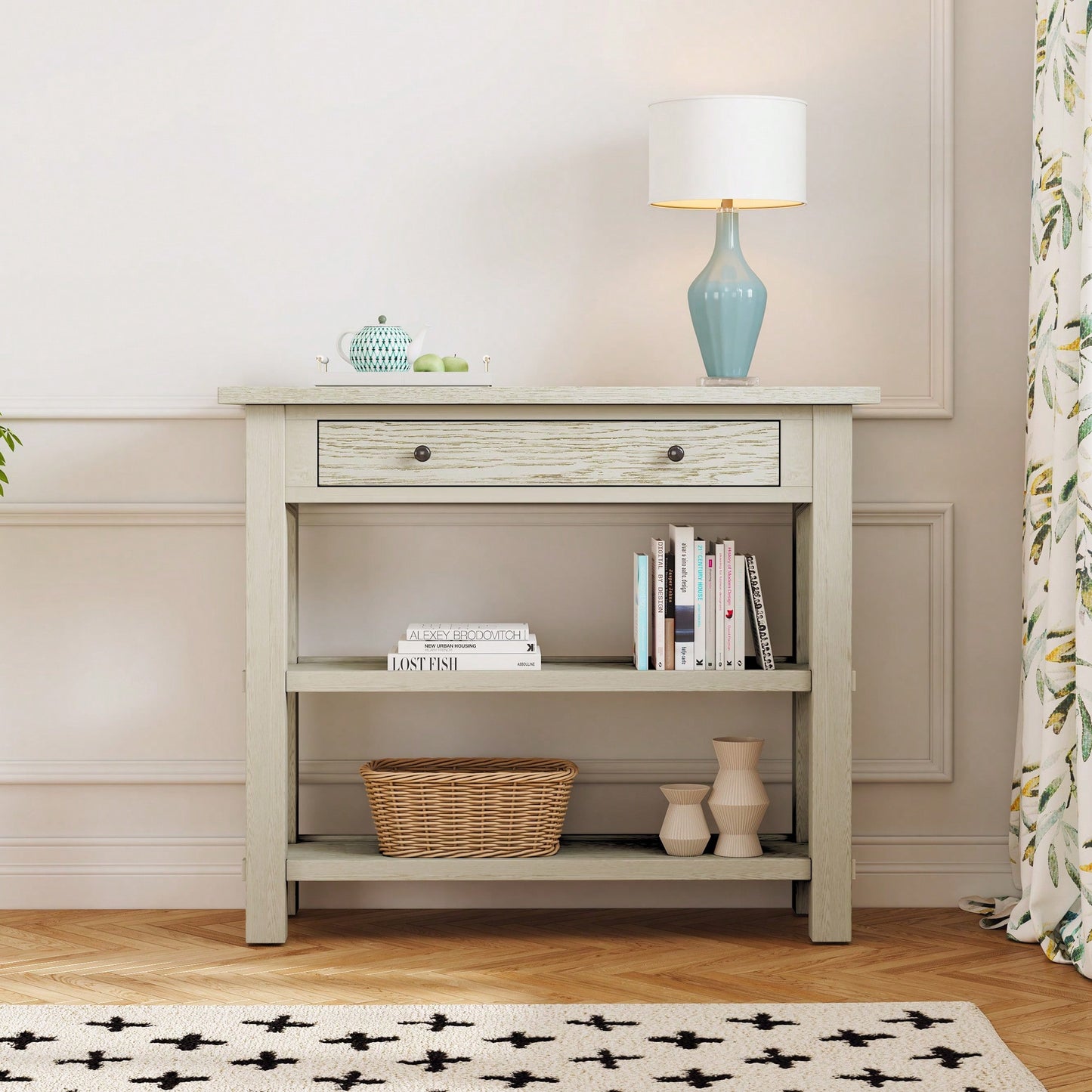 Stylish Retro Console Table With Drawer And Two Durable Shelves For Entryway Or Living Room In Espresso Finish