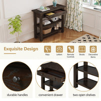 Stylish Retro Console Table With Drawer And Two Durable Shelves For Entryway Or Living Room In Espresso Finish