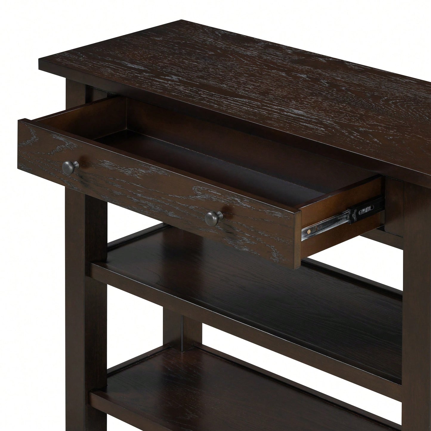 Stylish Retro Console Table With Drawer And Two Durable Shelves For Entryway Or Living Room In Espresso Finish